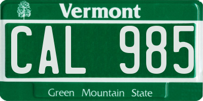 VT license plate CAL985
