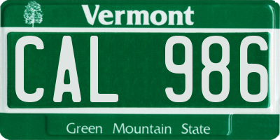 VT license plate CAL986