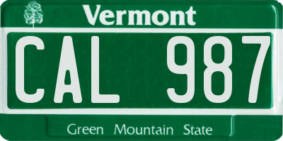 VT license plate CAL987