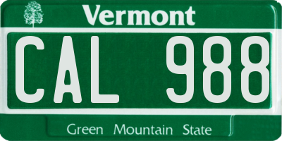 VT license plate CAL988