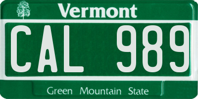 VT license plate CAL989