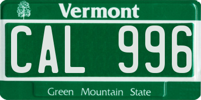 VT license plate CAL996