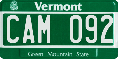 VT license plate CAM092