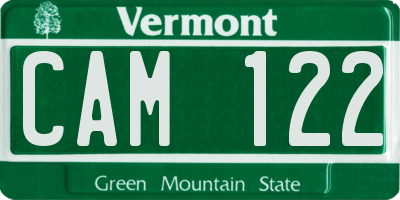 VT license plate CAM122
