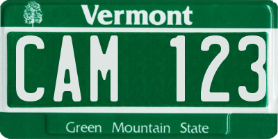 VT license plate CAM123