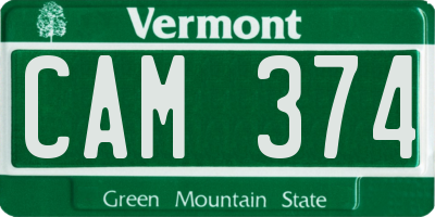 VT license plate CAM374