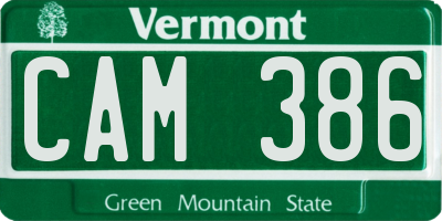 VT license plate CAM386