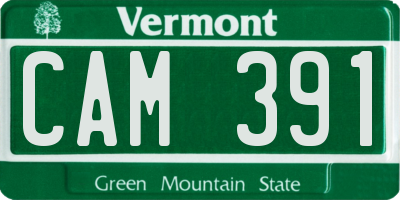 VT license plate CAM391