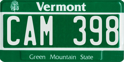 VT license plate CAM398
