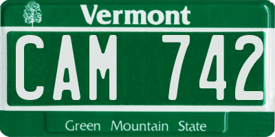 VT license plate CAM742