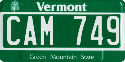VT license plate CAM749