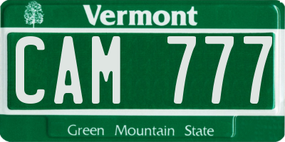 VT license plate CAM777