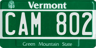 VT license plate CAM802