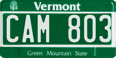 VT license plate CAM803