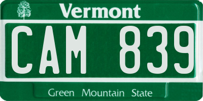 VT license plate CAM839