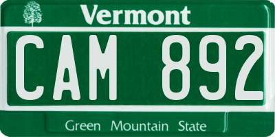 VT license plate CAM892