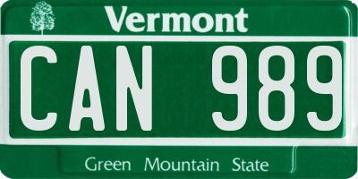 VT license plate CAN989