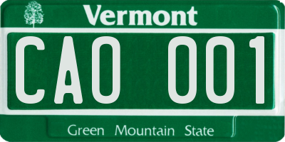 VT license plate CAO001