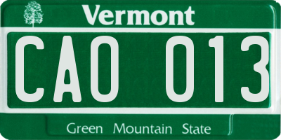 VT license plate CAO013