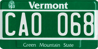 VT license plate CAO068