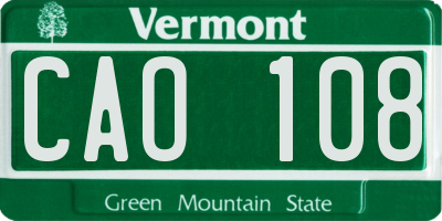 VT license plate CAO108