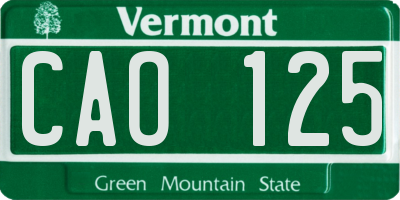VT license plate CAO125