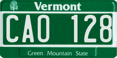 VT license plate CAO128