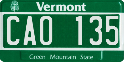 VT license plate CAO135
