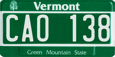 VT license plate CAO138