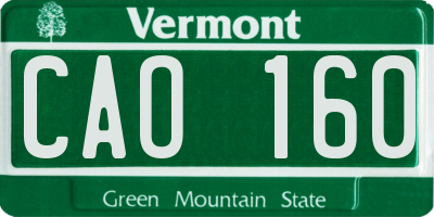 VT license plate CAO160