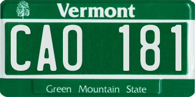 VT license plate CAO181