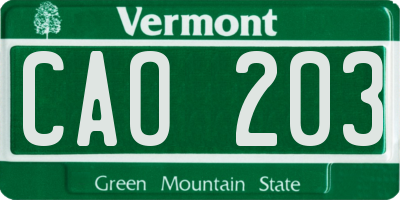 VT license plate CAO203