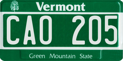VT license plate CAO205
