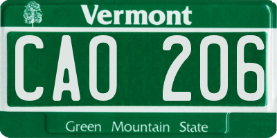 VT license plate CAO206