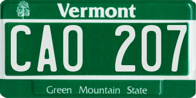VT license plate CAO207