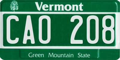 VT license plate CAO208