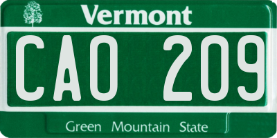 VT license plate CAO209