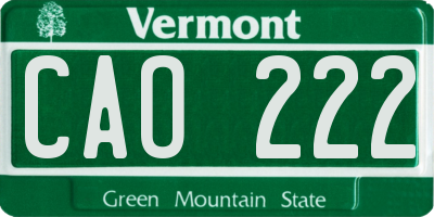 VT license plate CAO222