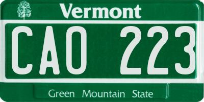 VT license plate CAO223