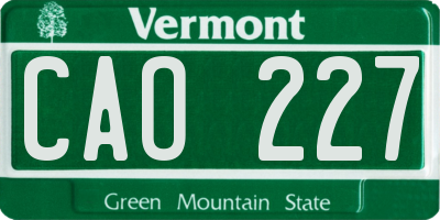 VT license plate CAO227