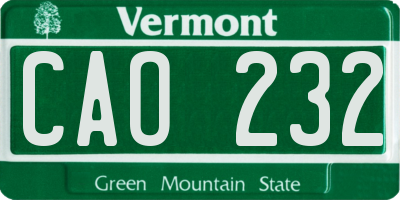VT license plate CAO232