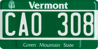 VT license plate CAO308