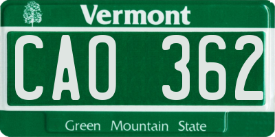 VT license plate CAO362