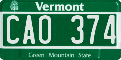 VT license plate CAO374