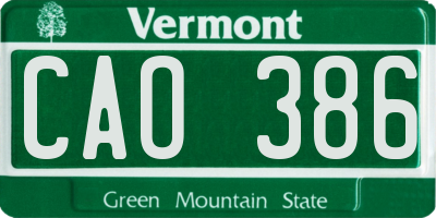 VT license plate CAO386