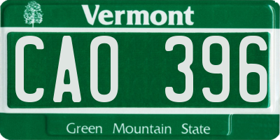 VT license plate CAO396