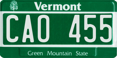 VT license plate CAO455