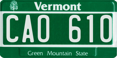 VT license plate CAO610