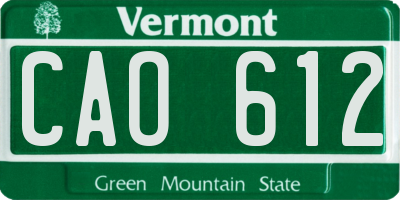 VT license plate CAO612