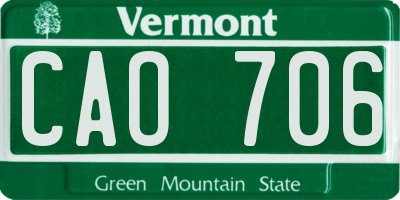 VT license plate CAO706